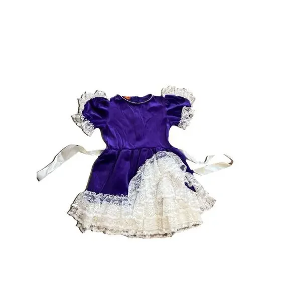 Vintage Classmate Fashions Velvet Purple Dress Ruffles Retro Kids Size 6